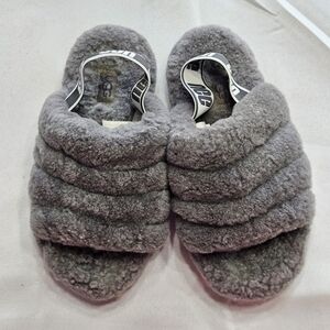 UGG Kids Gray Fluffy Slippers